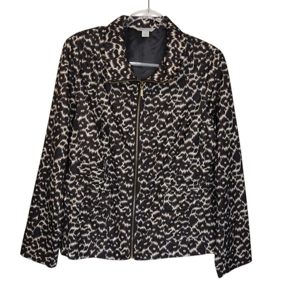 Laura Ashley Large Jacket Brown Animal Print Full Zip Lightweight